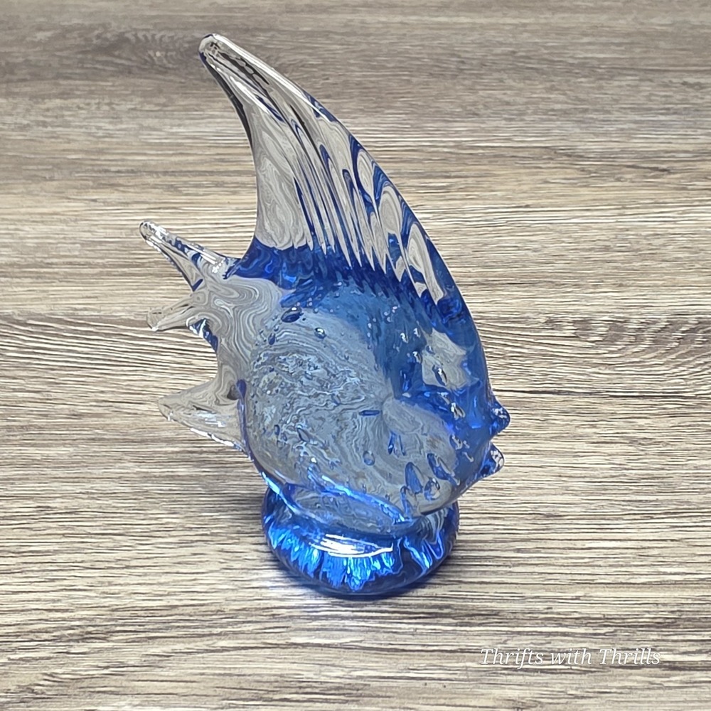 Vintage Blue Angel Fish Figurine 3.75" Hand Blown Glass Art Controlled Bubble - Picture 6 of 11